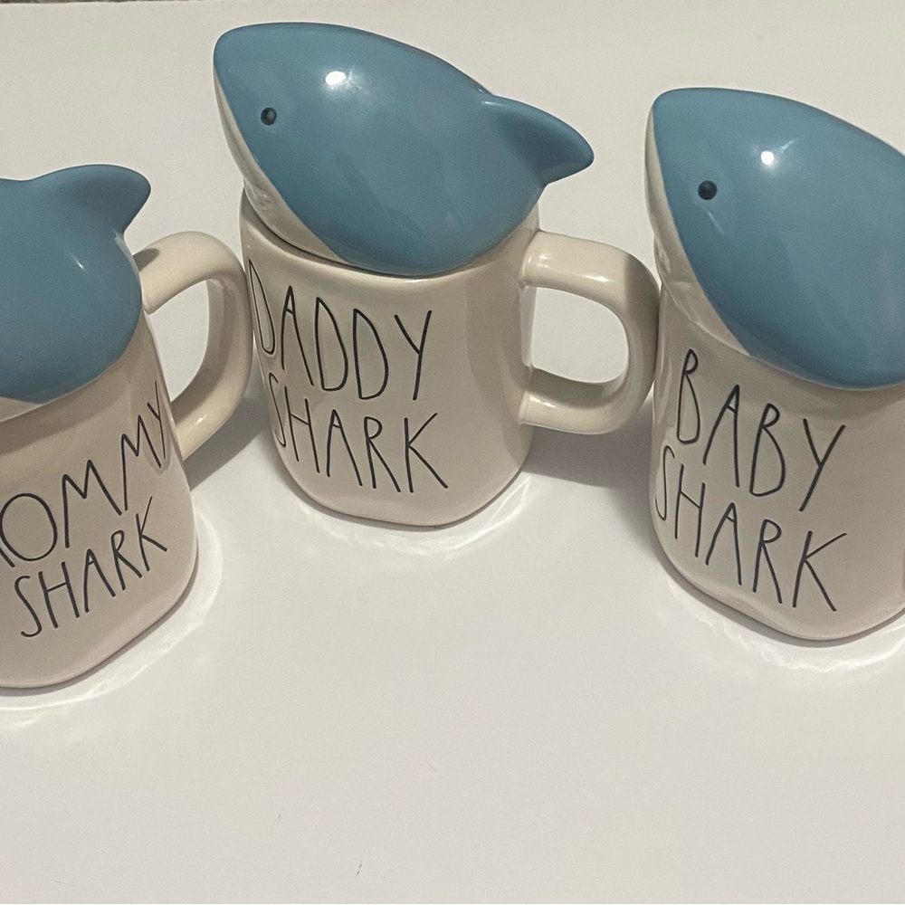 Rae Dunn coffee mugs baby shark mommy shark daddy shark - Picture 2 of 6